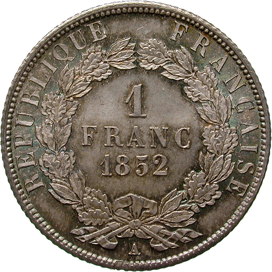 Republic of France, 1 Franc 1852 (reverse)