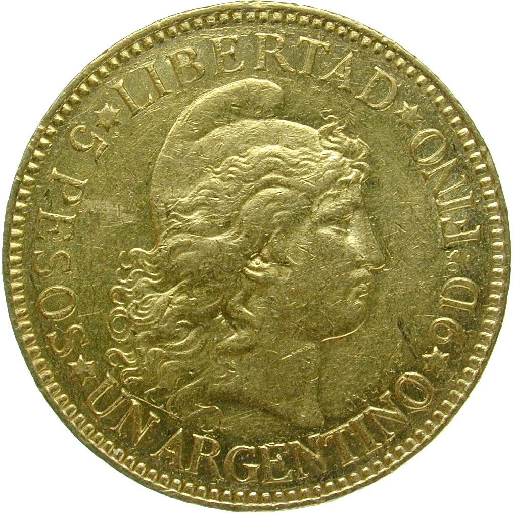 Republik Argentinien, 1 Argentino oder 5 Pesos 1886 (obverse)