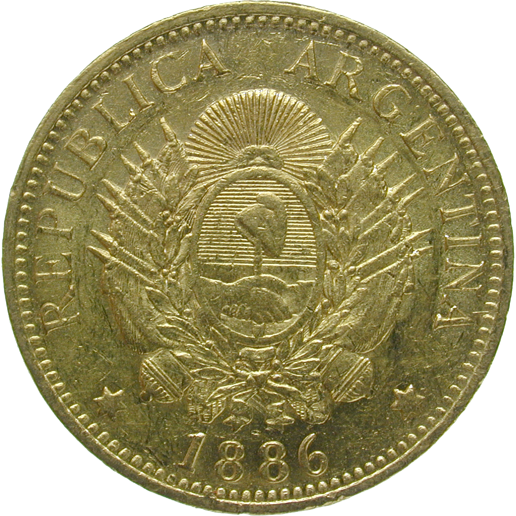 Republik Argentinien, 1 Argentino oder 5 Pesos 1886 (reverse)
