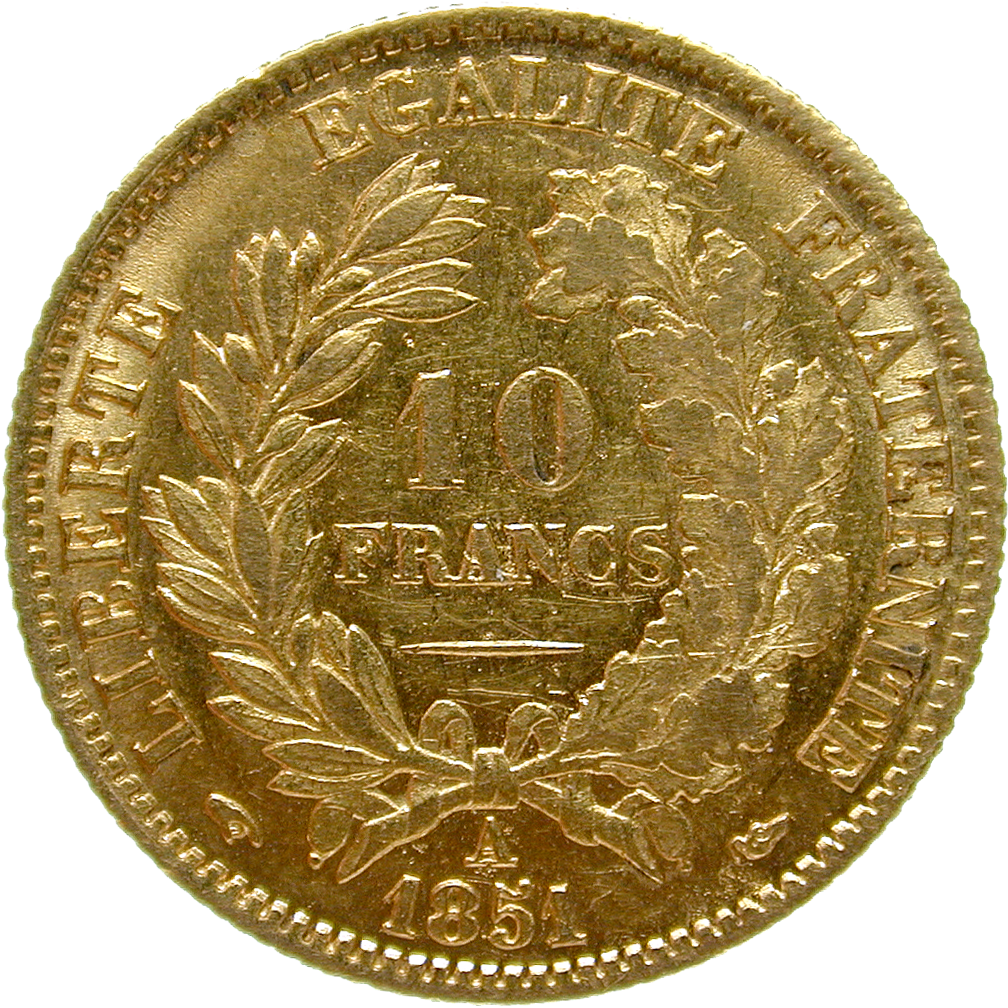 Republik Frankreich, 10 Francs 1851 (reverse)