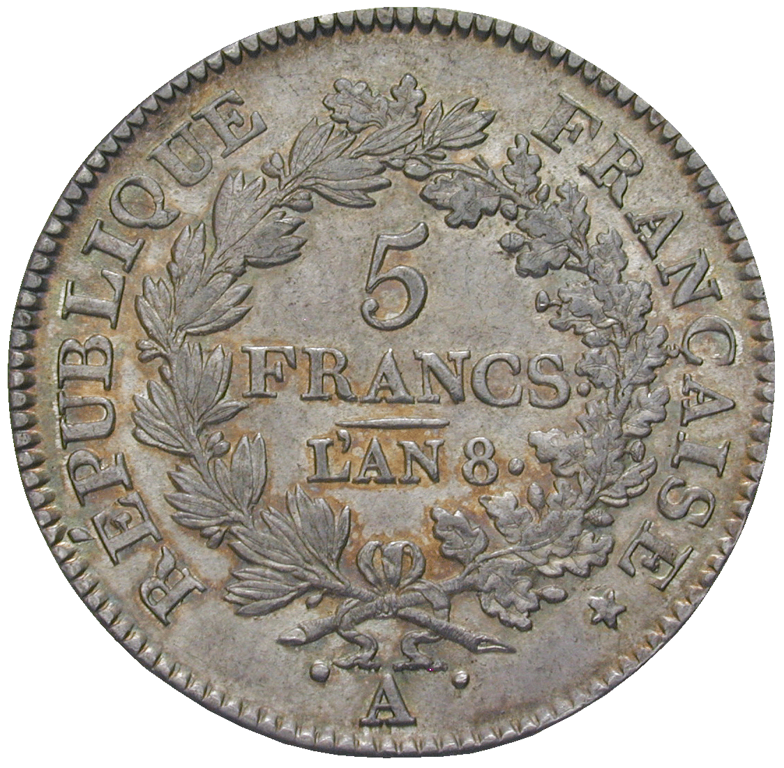 Republik Frankreich, 5 Francs An 8 (reverse)