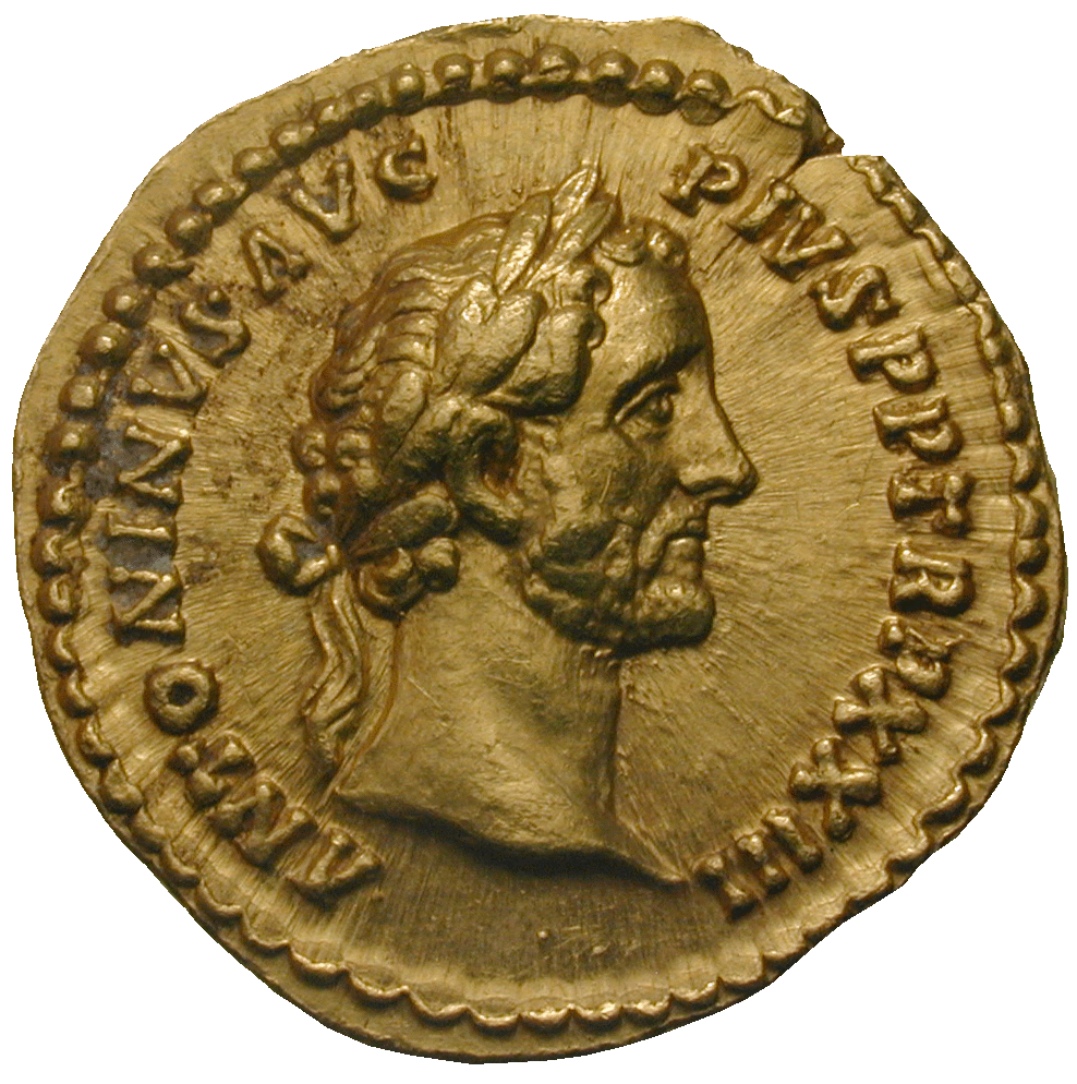 Römische Kaiserzeit, Antoninus Pius, Aureus (obverse)