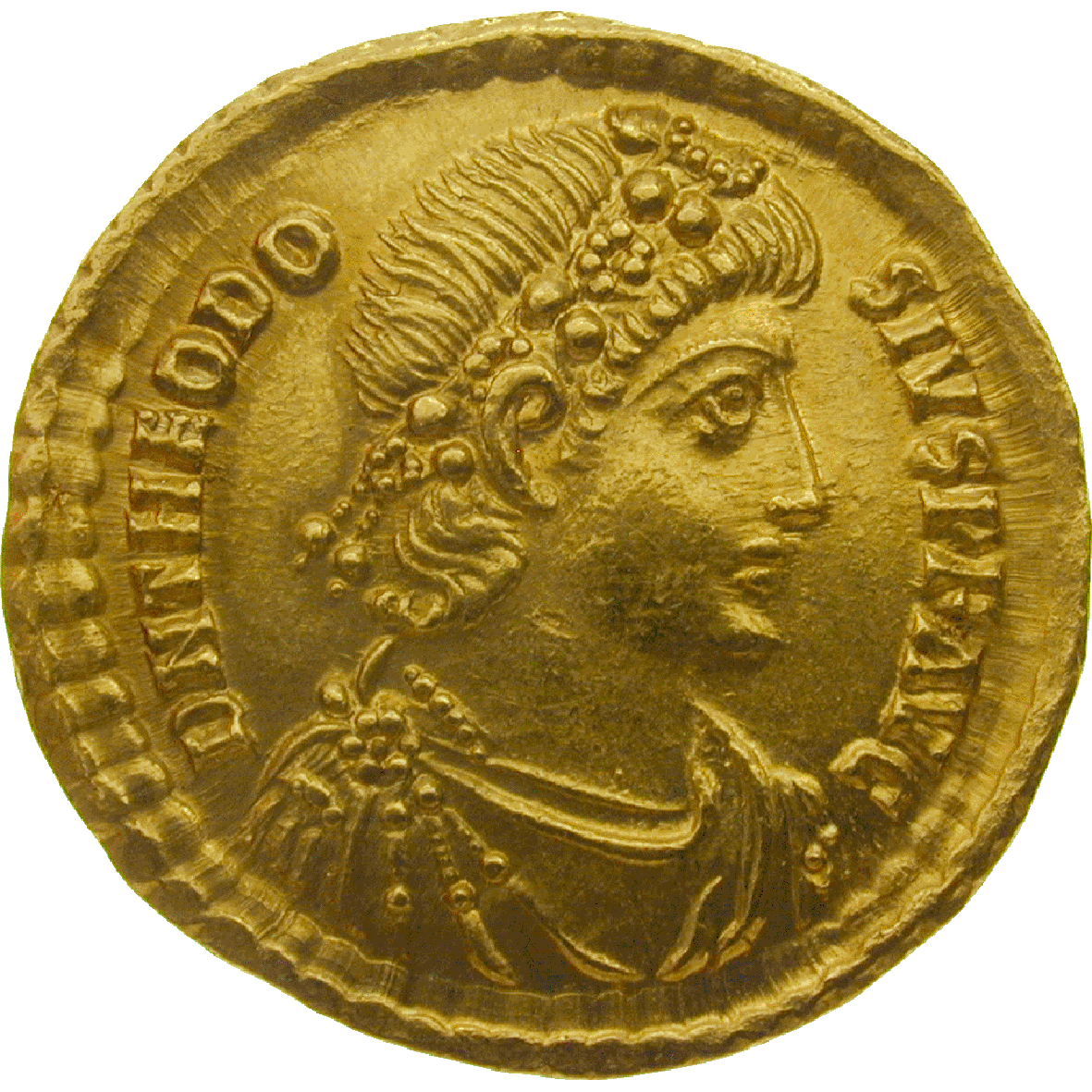 Römische Kaiserzeit, Theodosius I., Solidus (obverse)