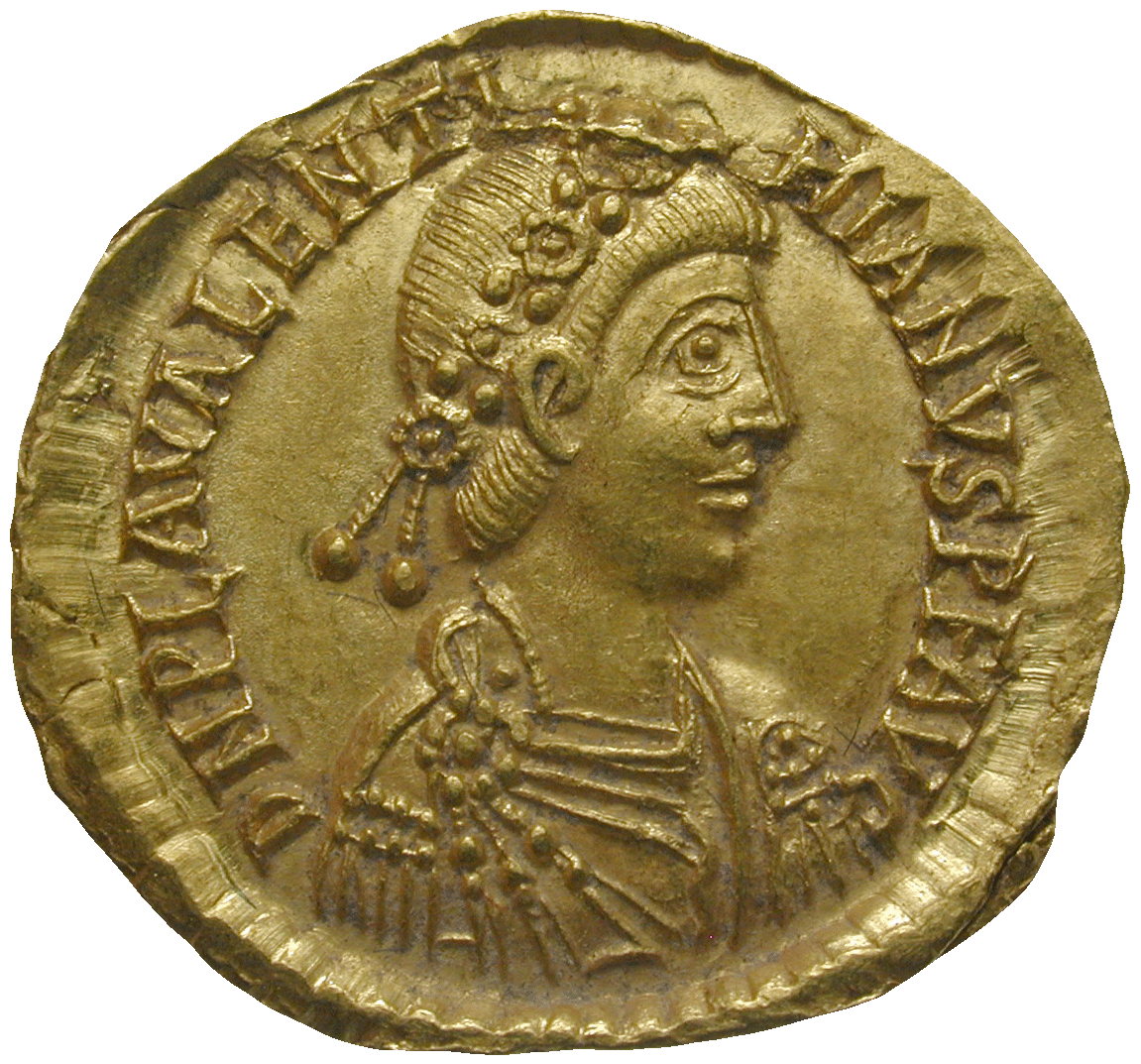Römische Kaiserzeit, Valentinian III., Solidus (obverse)