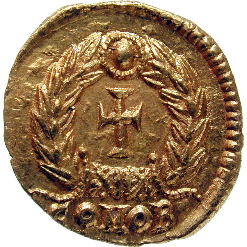 Römische Kaiserzeit, Valentinian III. für seine Mutter Galla Placidia, Tremissis (reverse)