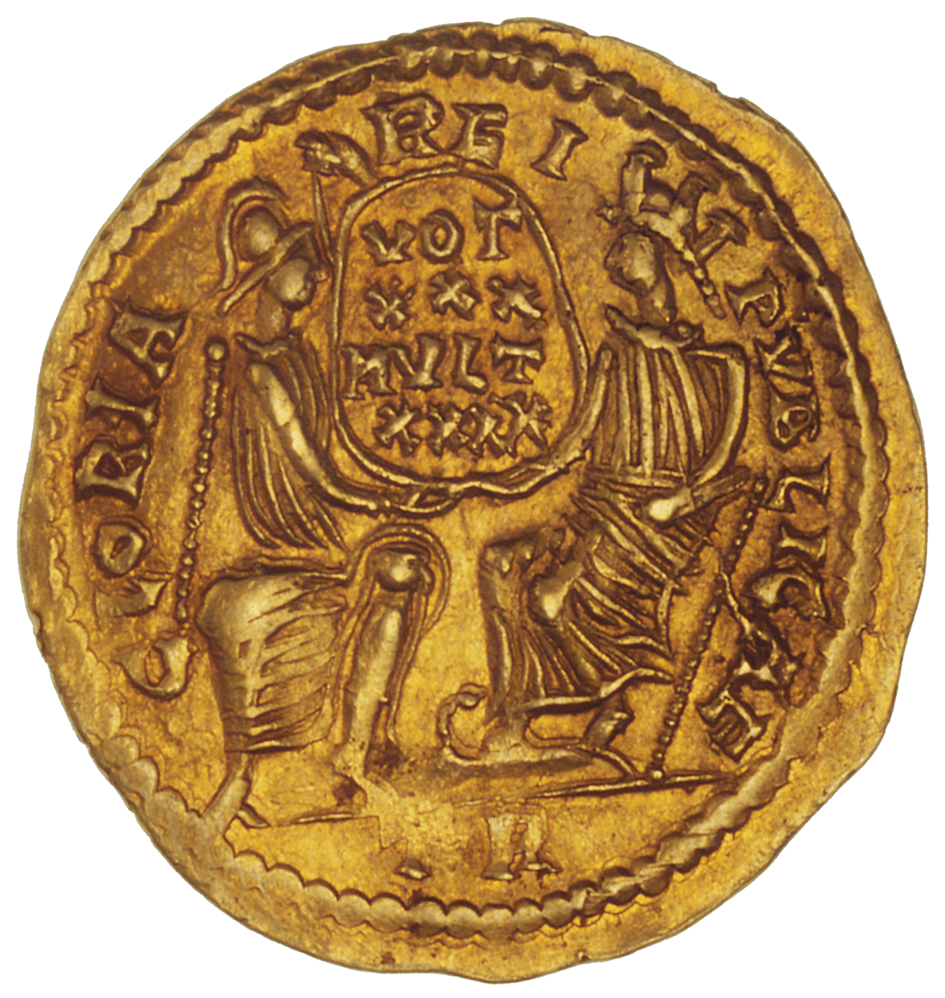 Römische Kaiserzeit, imitativer Solidus im Namen von Constantius II.  (reverse)