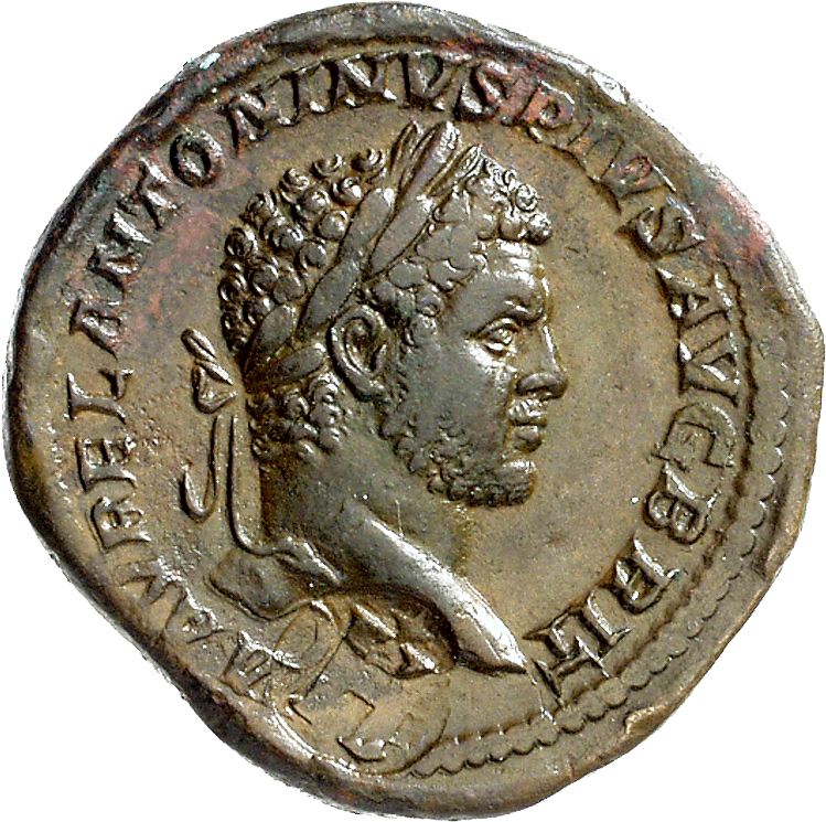Roman Empire, Caracalla, Sesterce, Countermark from Tium in Bithynia (obverse)