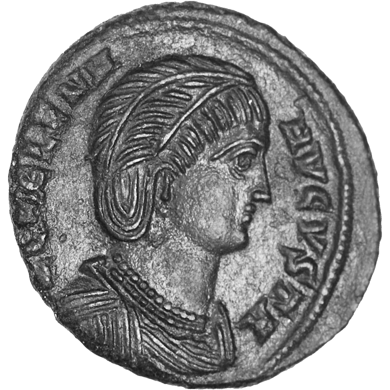 Roman Empire, Constantine I the Great for his Mother Helena, Follis (obverse)