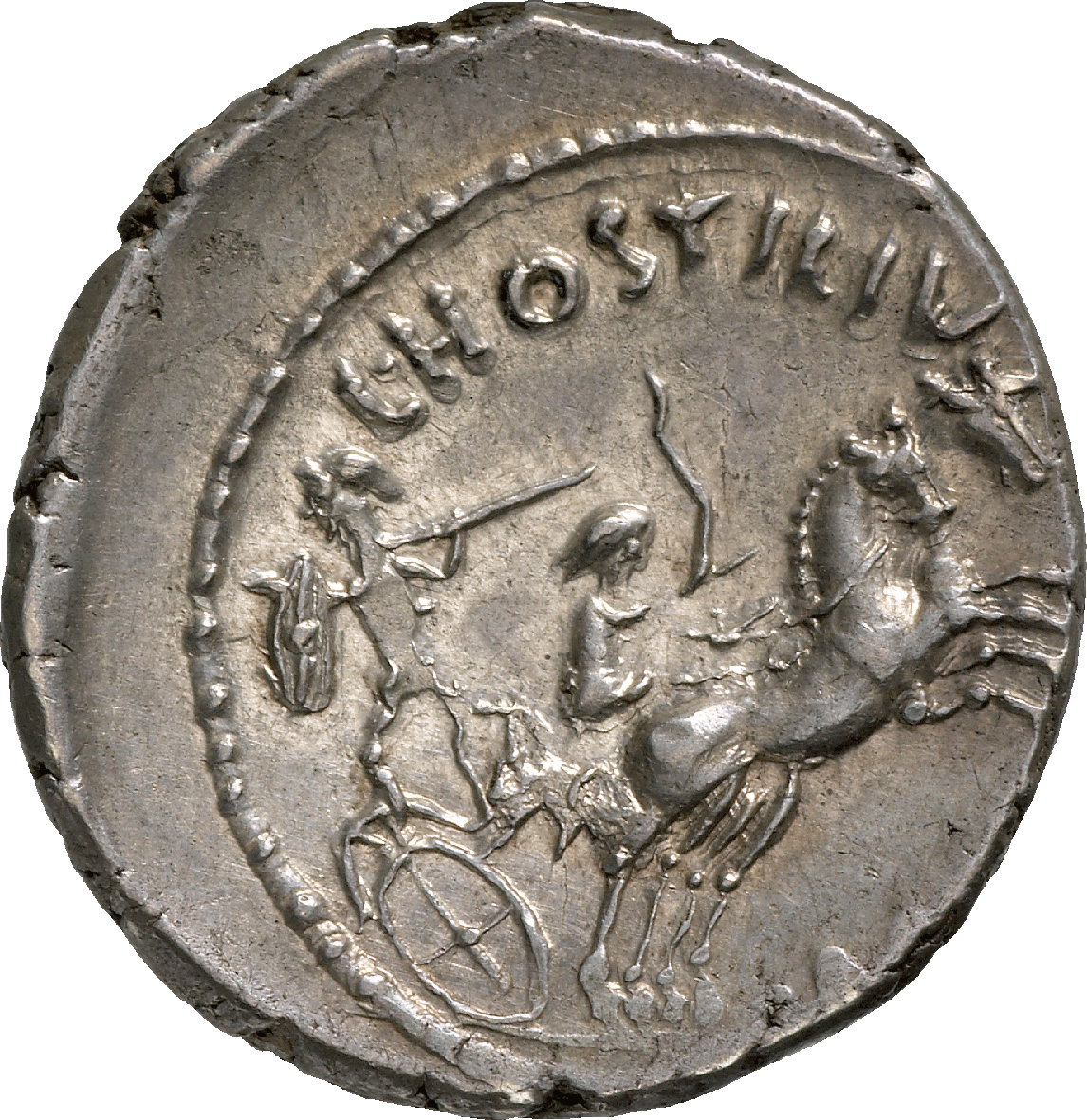 Roman Republic, L. Hostilius Saserna, Denarius (reverse)