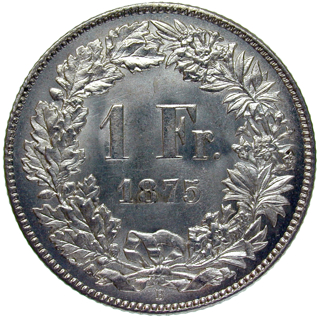 Schweizerische Eidgenossenschaft, 1 Franken 1875 (reverse)