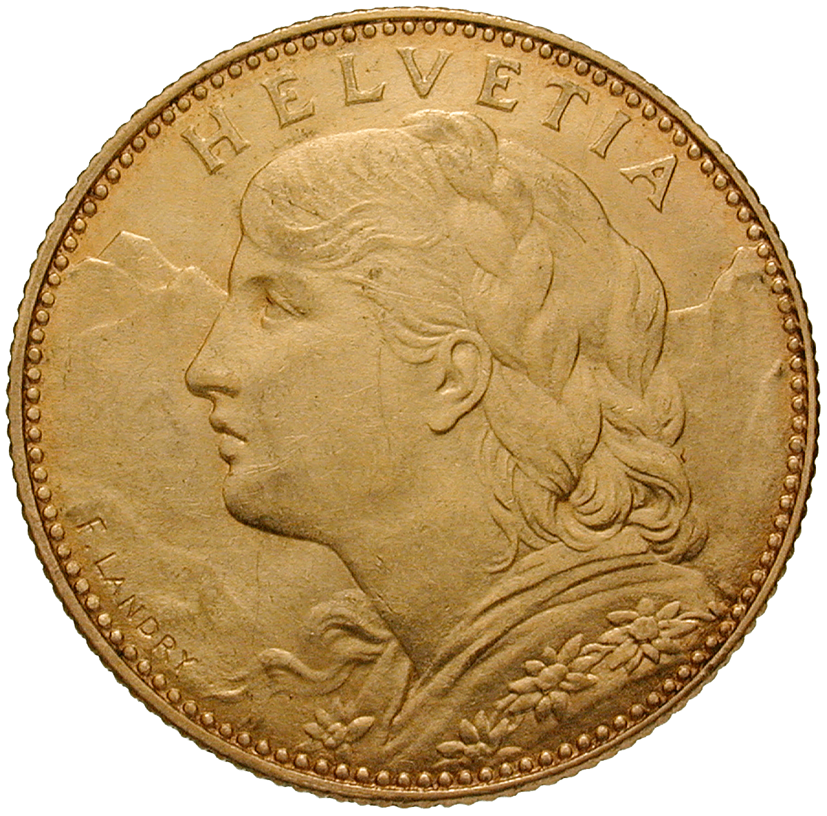 Schweizerische Eidgenossenschaft, 10 Franken (Vreneli) 1911 (obverse)