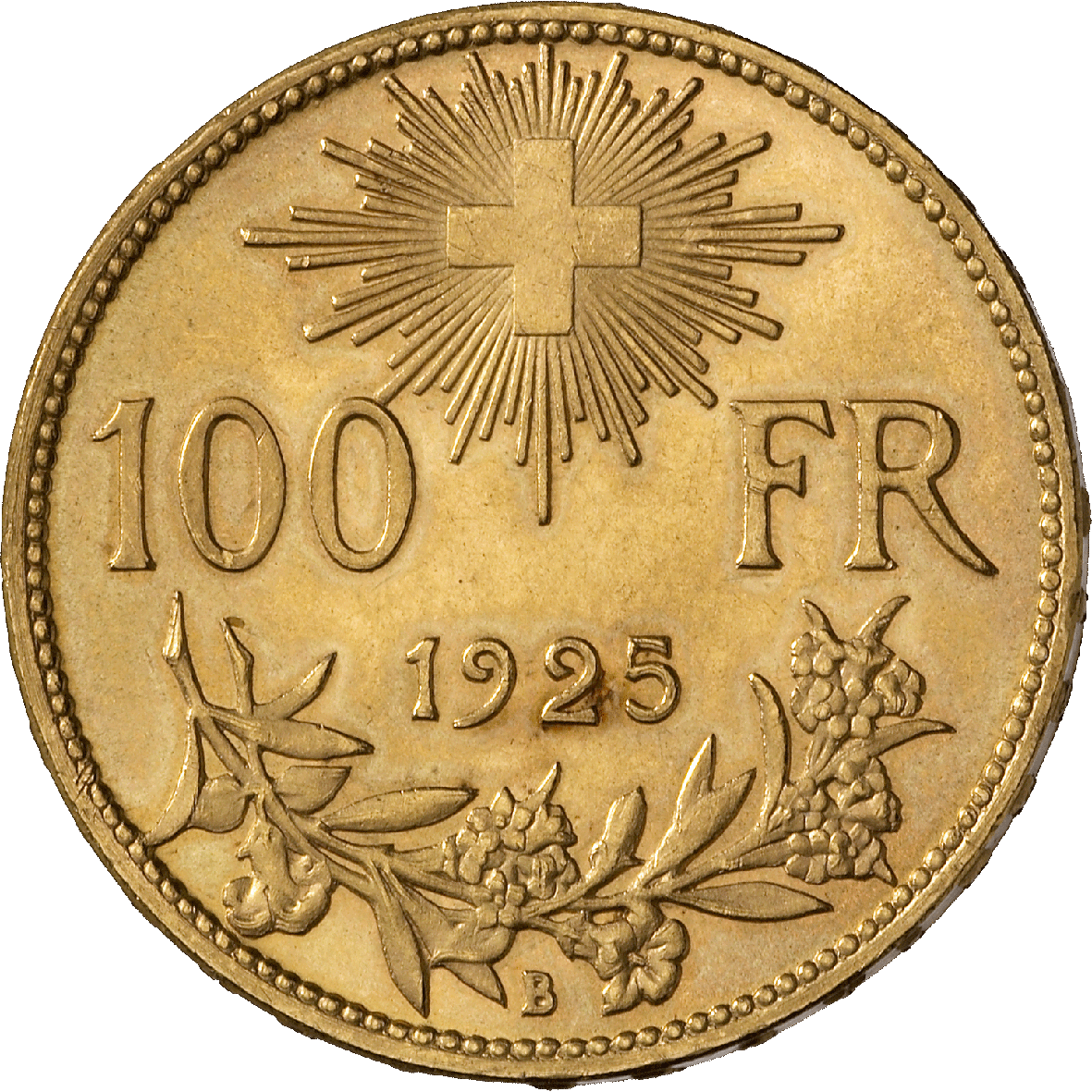 Schweizerische Eidgenossenschaft, 100 Franken (Vreneli) 1925 (reverse)