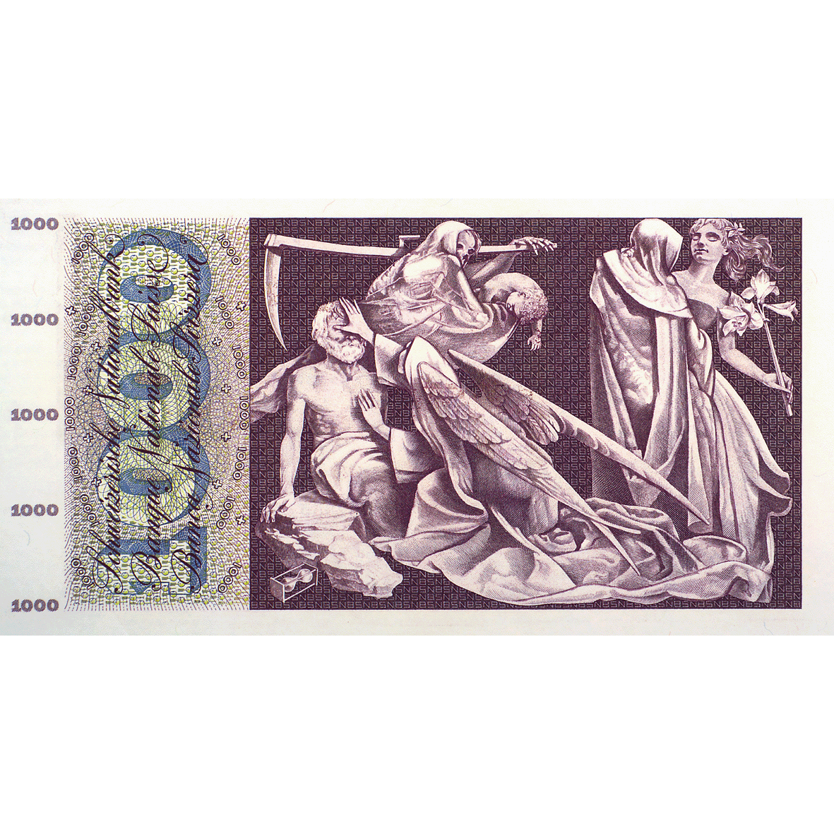 Schweizerische Eidgenossenschaft, 1000 Franken (5. Banknotenserie, in Kurs 1956-1980) (reverse)