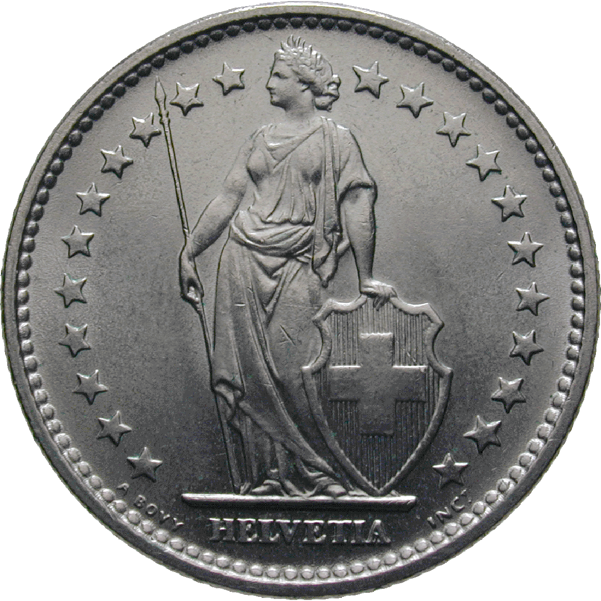 Schweizerische Eidgenossenschaft, 2 Franken 1968  (obverse)