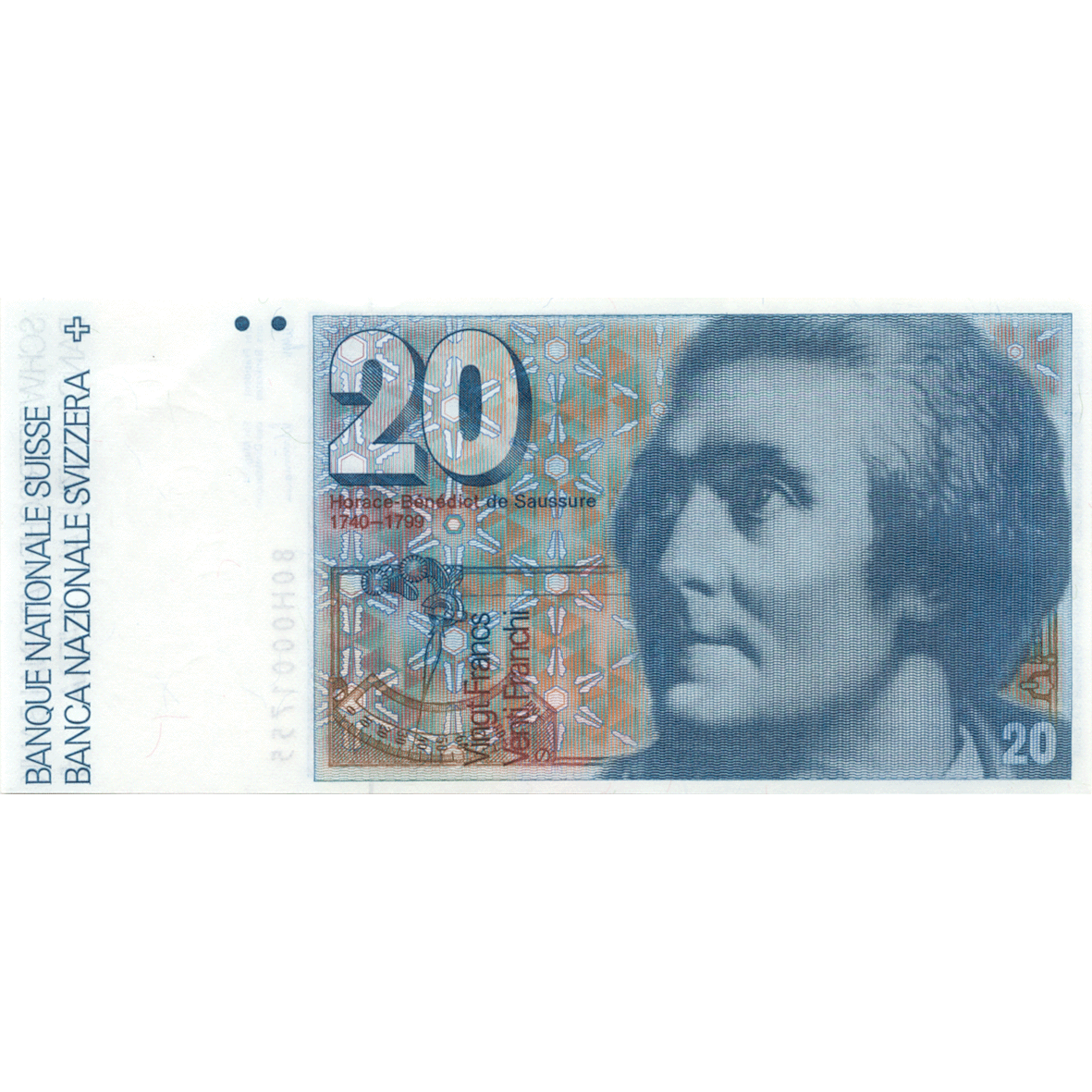 Schweizerische Eidgenossenschaft, 20 Franken (6. Banknotenserie, in Kurs 1976-2000) (obverse)
