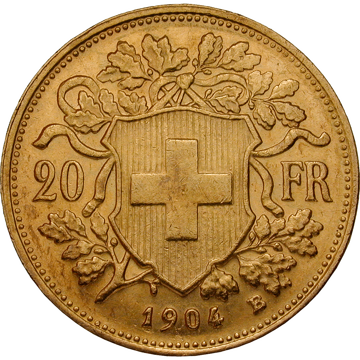 Schweizerische Eidgenossenschaft, 20 Franken (Vreneli) 1904 (reverse)
