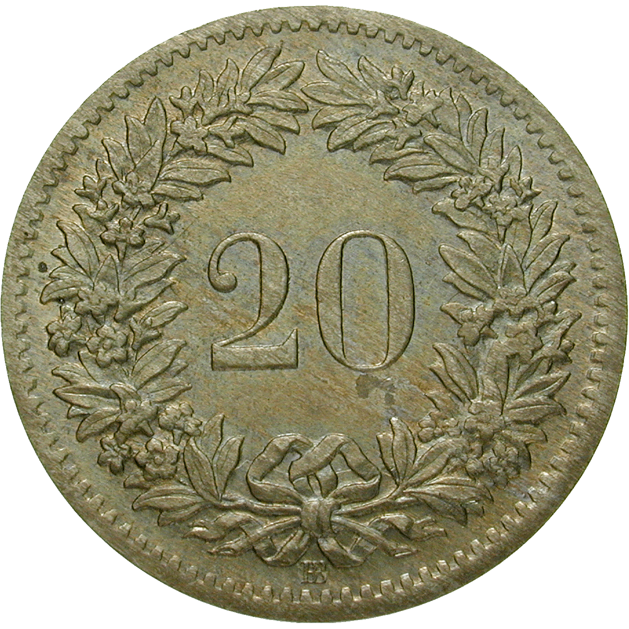 Schweizerische Eidgenossenschaft, 20 Rappen 1850 (reverse)