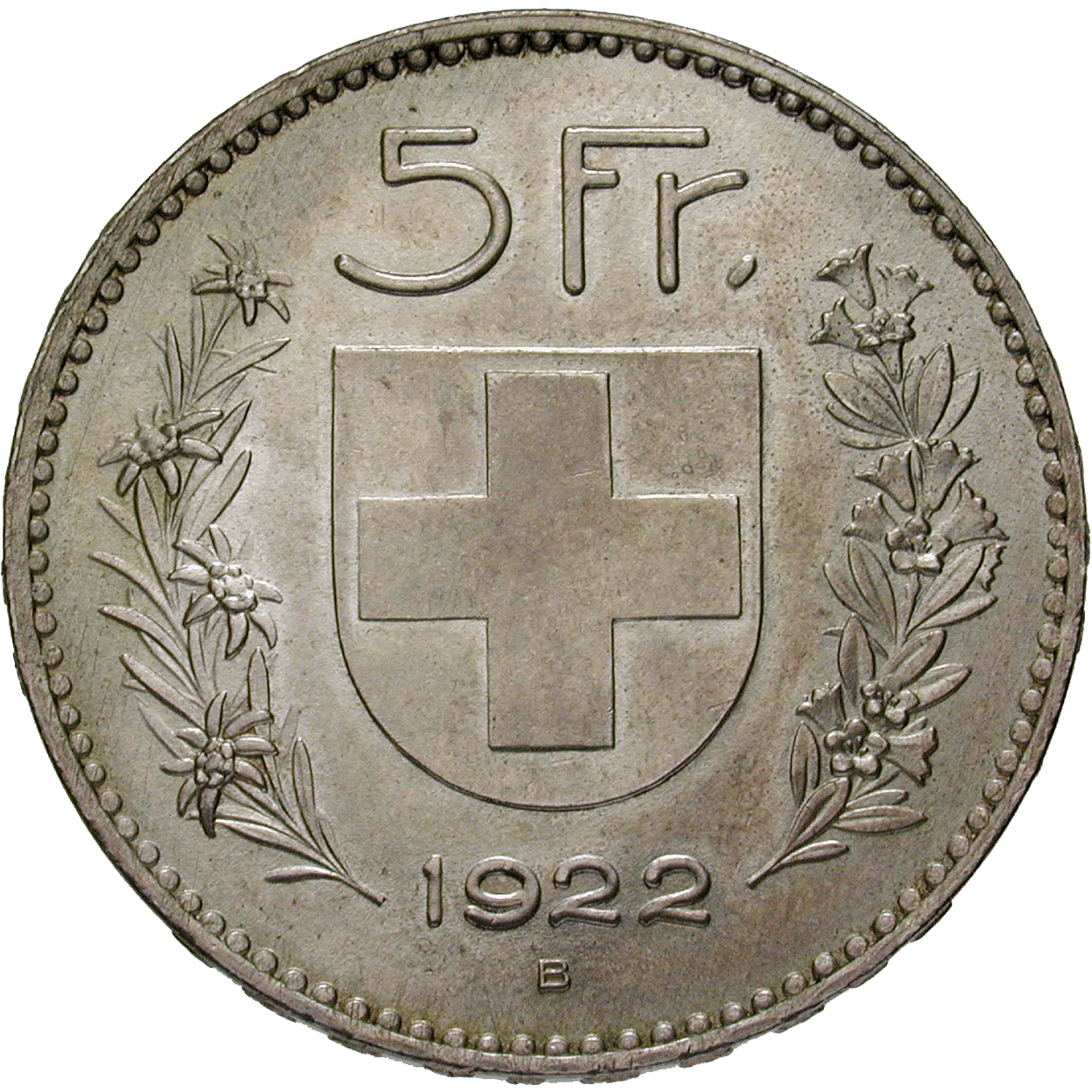Schweizerische Eidgenossenschaft, 5 Franken 1922 (reverse)