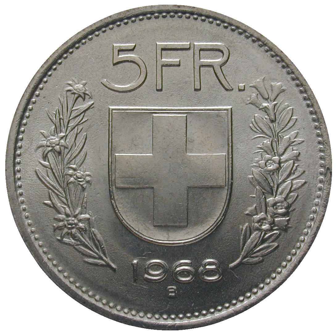 Schweizerische Eidgenossenschaft, 5 Franken 1968 (reverse)