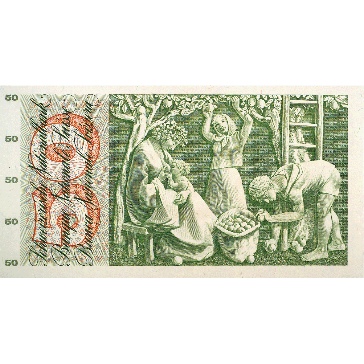 Schweizerische Eidgenossenschaft, 50 Franken (5. Banknotenserie, in Kurs 1956-1980) (reverse)