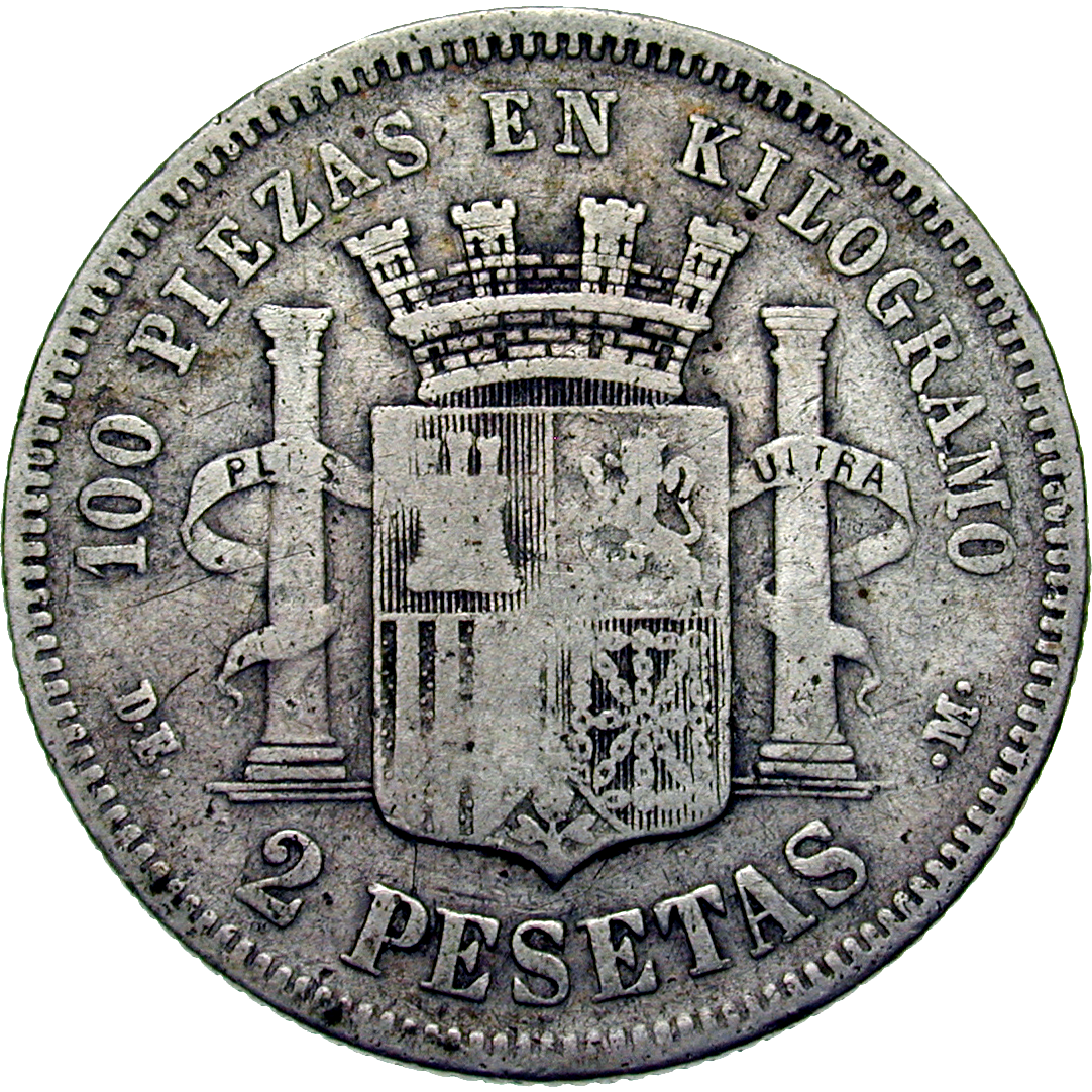 Spanien, Übergangsregierung 1868-1871, 2 Peseten 1870 (reverse)
