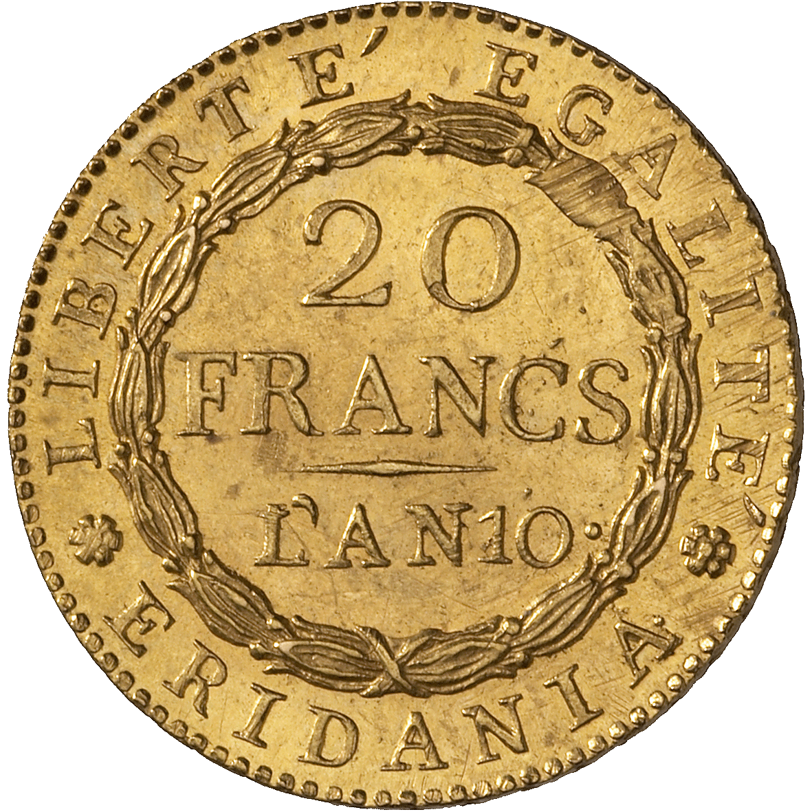 Subalpine Republic, 20 Francs Year 10 (reverse)