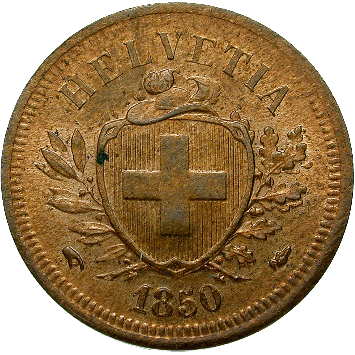 Swiss Confederation, 1 Rappen 1850 (obverse)