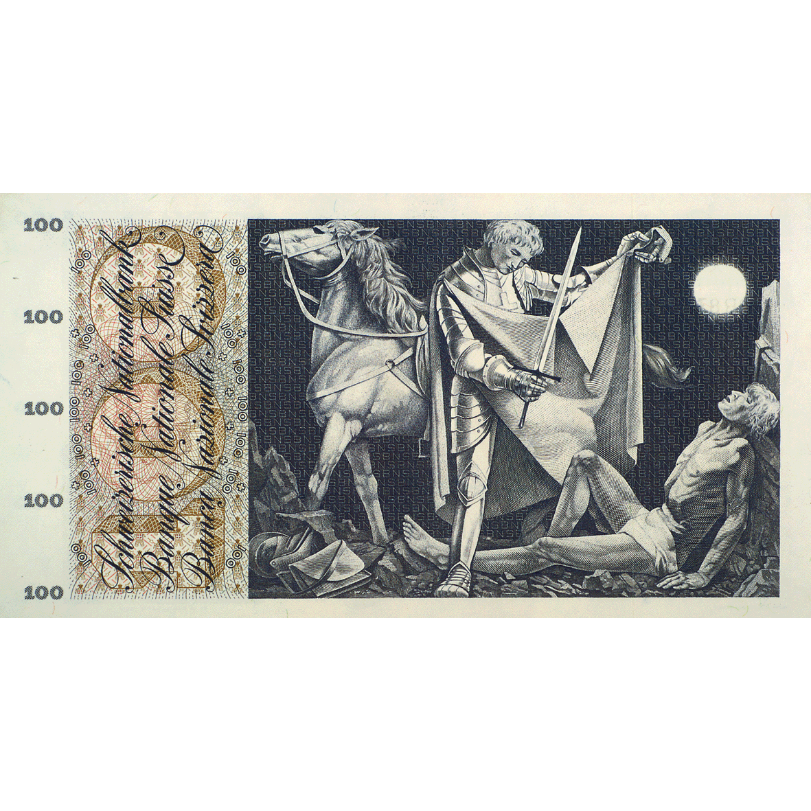 Swiss Confederation, 100 Francs (5th Banknote Series, in Circulation 1956-1980) (reverse)