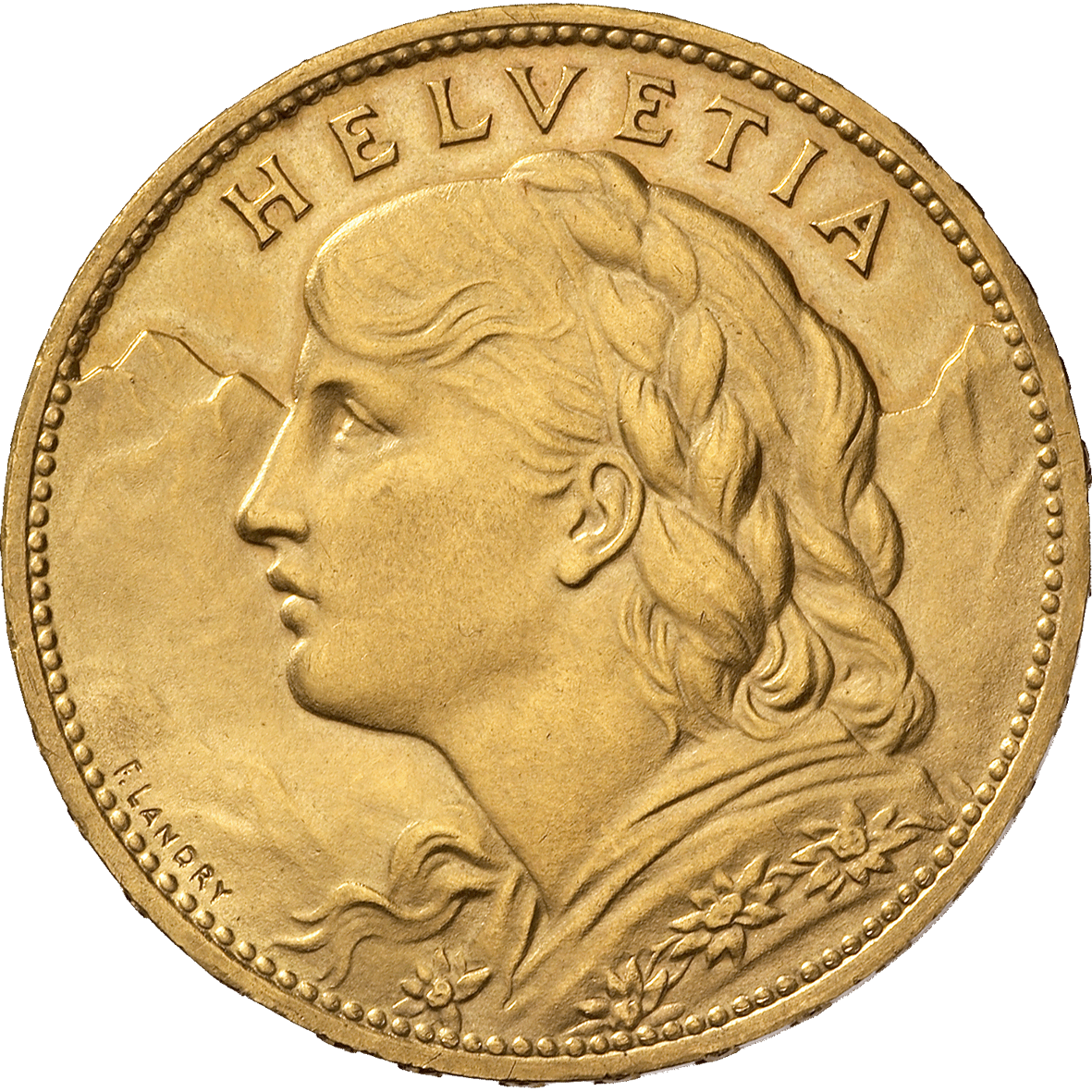 Swiss Confederation, 100 Francs (Vreneli) 1925 (obverse)