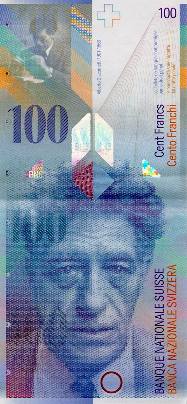Swiss Confederation, 100 Franks 1980, 8th banknote series, in circulation since 1995 (obverse)