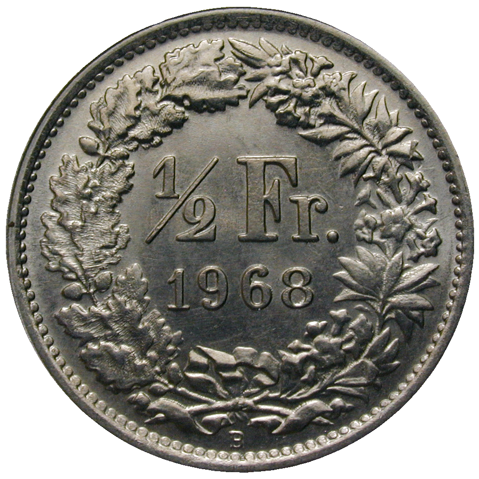 Swiss Confederation, 1/2 Franc 1968 (reverse)
