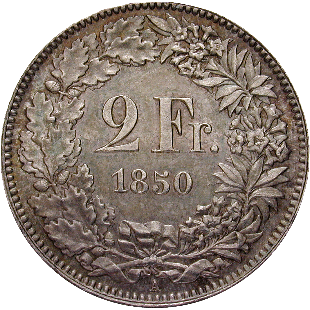 Swiss Confederation, 2 Francs 1850 (reverse)
