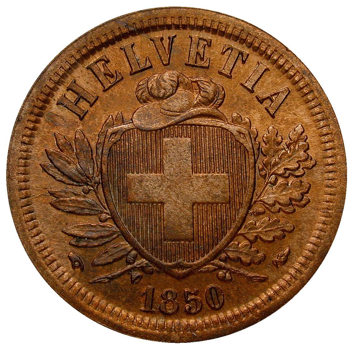 Swiss Confederation, 2 Rappen 1850 (obverse)