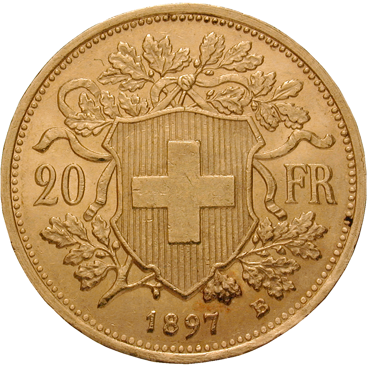 Swiss Confederation, 20 Francs (Vreneli) 1897 (reverse)