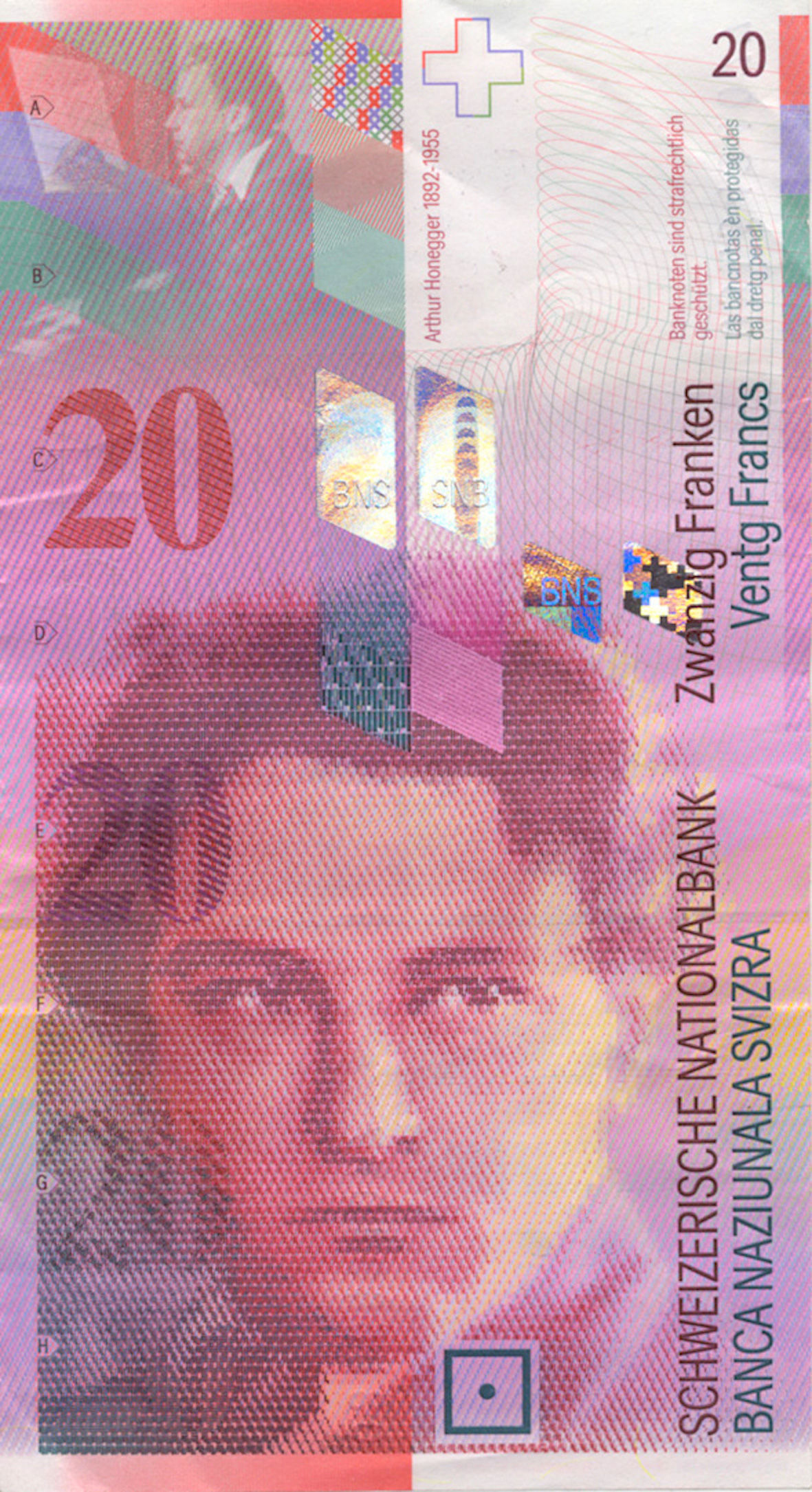 Swiss Confederation, 20 Franks 1980, 8th banknote series, in circulation since 1995 (obverse)
