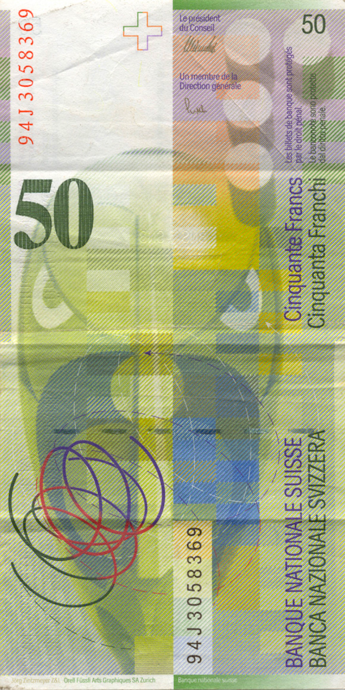 Swiss Confederation, 50 Franks 1980, 8th banknote series, in circulation since 1995 (reverse)