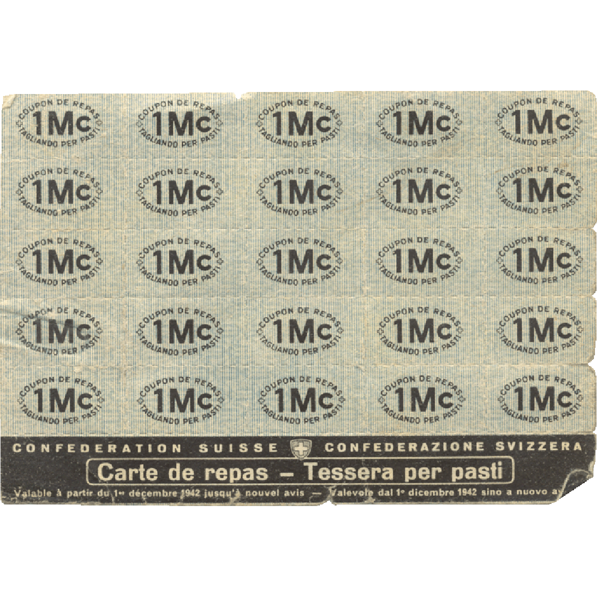 Swiss Confederation, Meal Card, December 1942 (reverse)