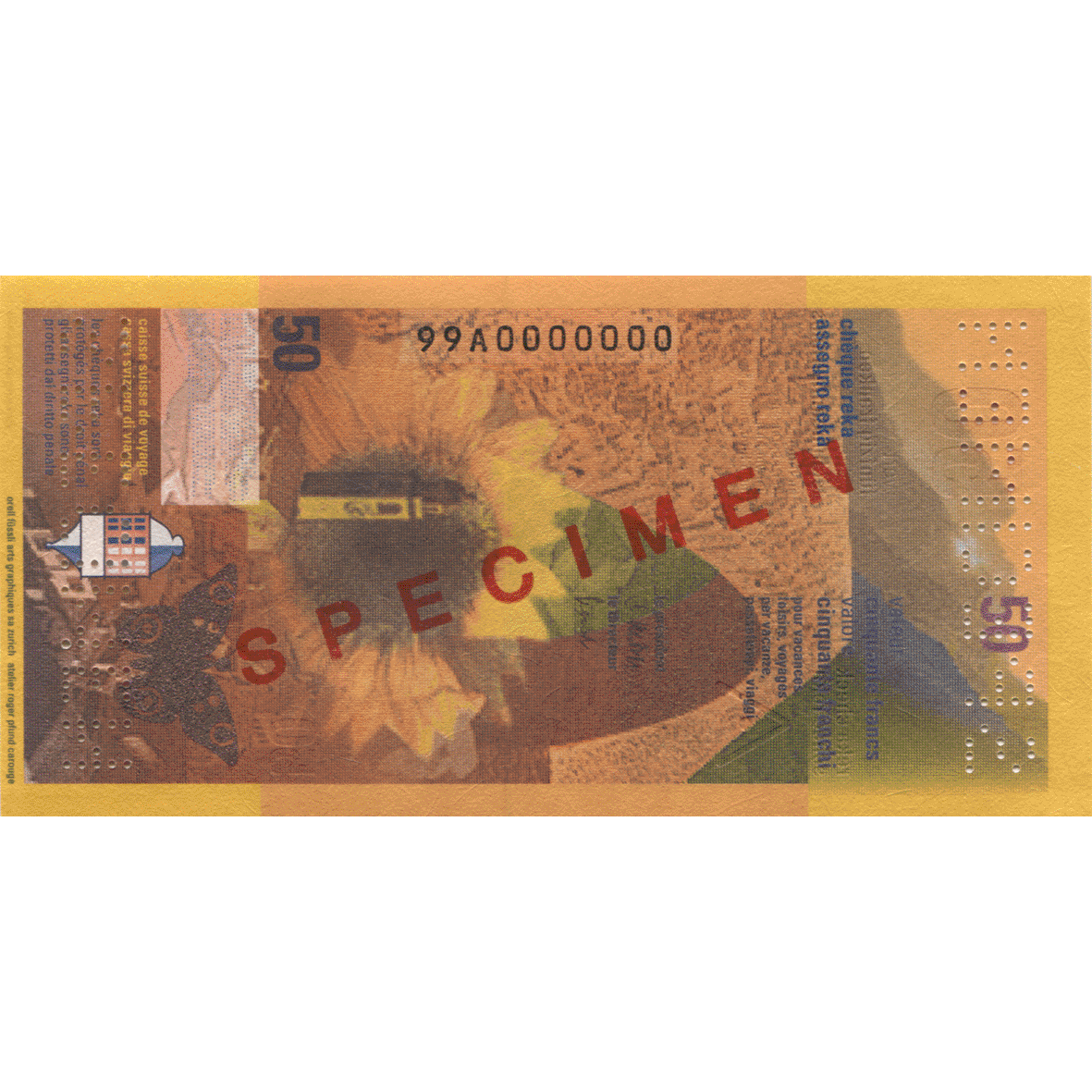 Swiss Confederation, Reka-Ceck 50 Francs (reverse)