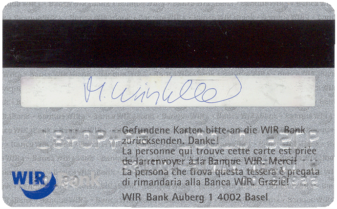 Swiss Confederation, Swiss Economic Circle, WIR Bank Card (reverse)