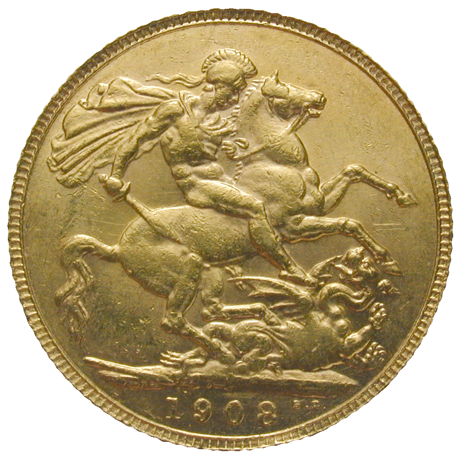 United Kingdom of Great Britain, Edward VII, Sovereign 1908 (reverse)