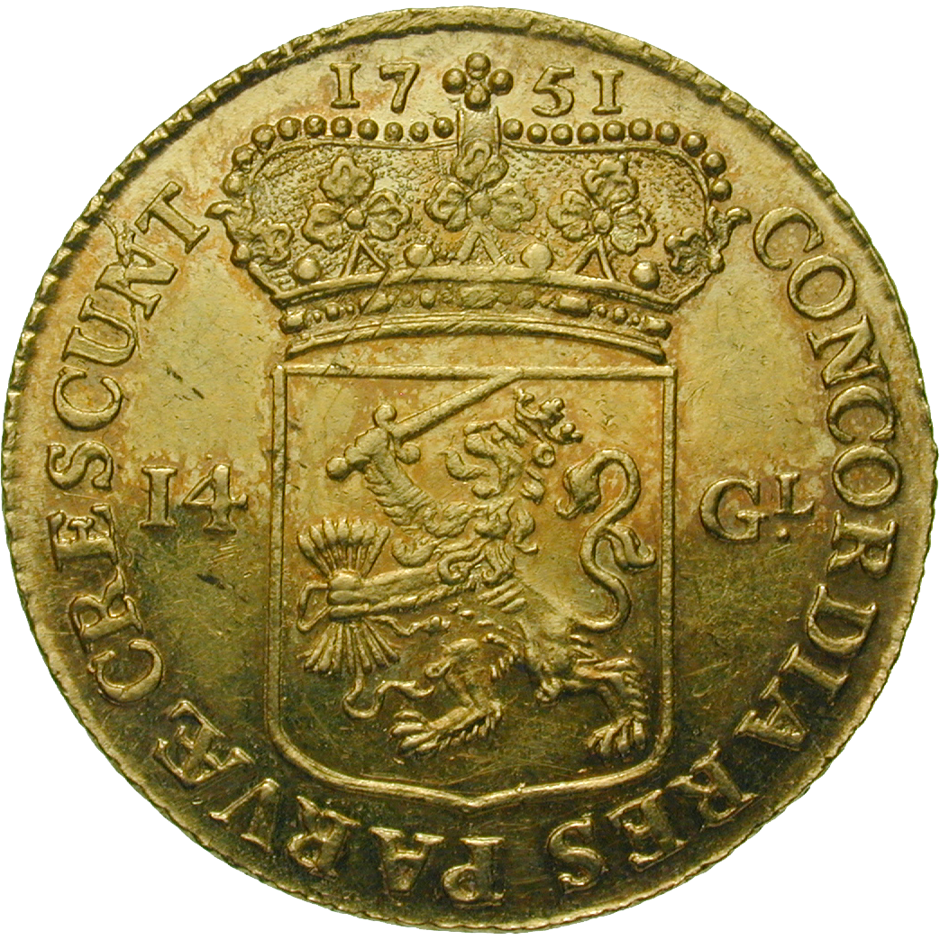 United Netherlands, City of Utrecht, Gouden Rijder of 14 Gulden 1751 (reverse)