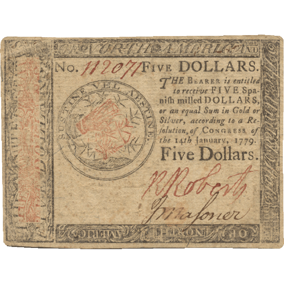 United States of America, 5 Dollars 1779 (obverse)