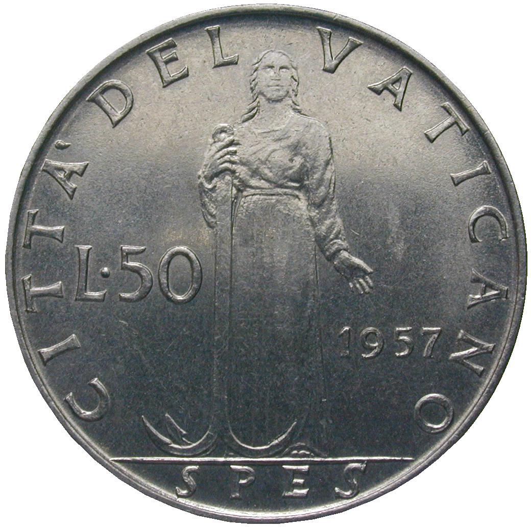 Vatikanstadt, Pius XII., 50 Lire 1957 (reverse)