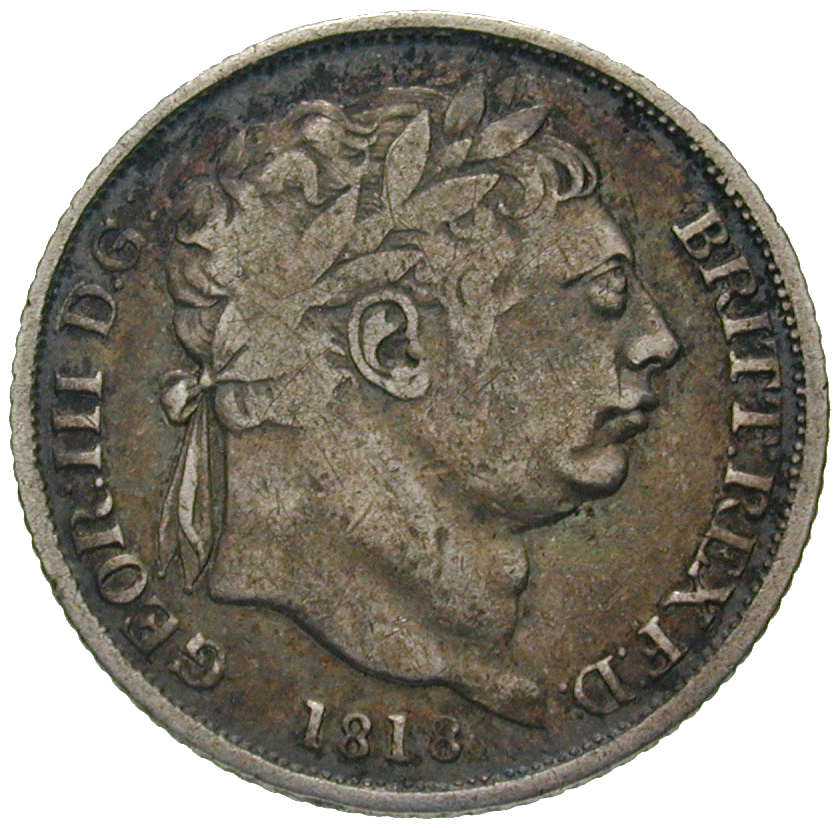 Vereinigtes Königreich Grossbritannien, Georg III., Sixpence 1818 (obverse)