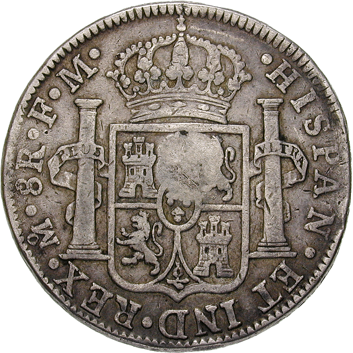 Vereinigtes Königreich Grossbritannien, Karl IV. von Spanien, Real de a ocho (Peso) 1795 mit britischem Gegenstempel (reverse)