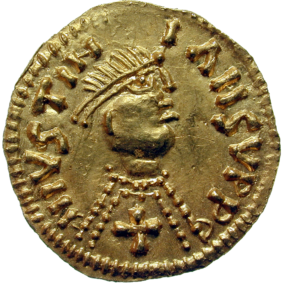 Visigoth Empire, Tremissis in the Name of Justinian (obverse)