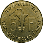 West African Monetary Union, 5 CFA Francs 1977 (obverse)