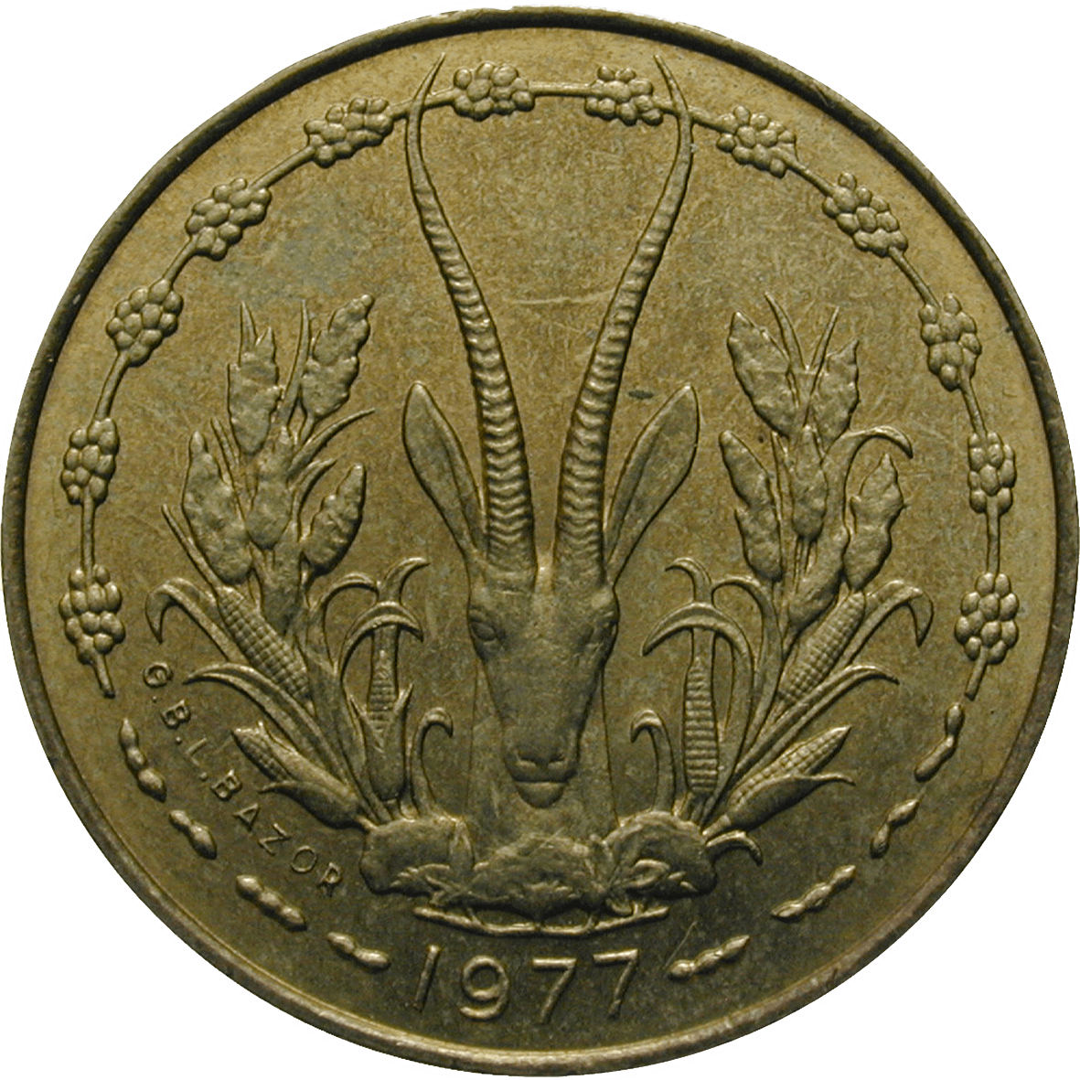 Westafrikanische Währungsunion, 5 CFA Francs 1977 (reverse)
